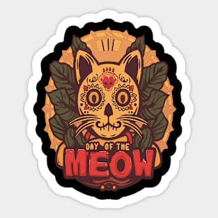 Day of the Meow Cat Skull Whimsical Artwork Sticker